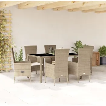 Zahradní sestava vidaXL 7dílný zahradní jídelní set s poduškami béžový polyratan [3277577]