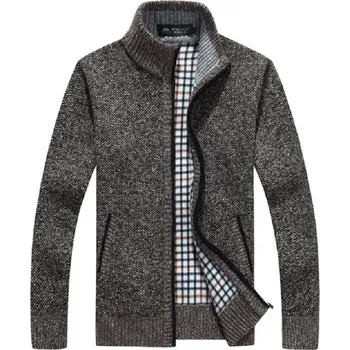 Pánský svetr Pánský cardigan se zateplenou podšívkou Barva: Kávová, Velikost: 3XL