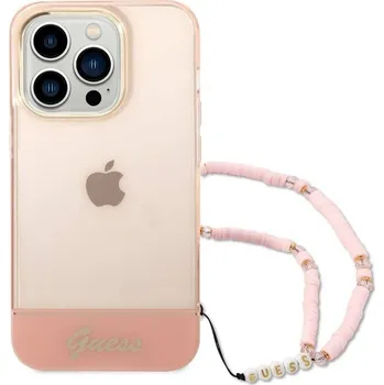 Telefonní příslušenství Guess Translucent Zadní Kryt s Poutkem pro iPhone 14 Pro Guess prémiový kryt vyrobený z kombinace pevného PC plastu na zadní straně a TPU měkkého plastu na bocích a atraktivním poutkem.