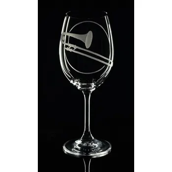 Sklenice Sklenice na víno 450ml s rytinou Trombon (Pozoun) - ručně ryté (broušené) dárková krabička, dárek pro hudebníka