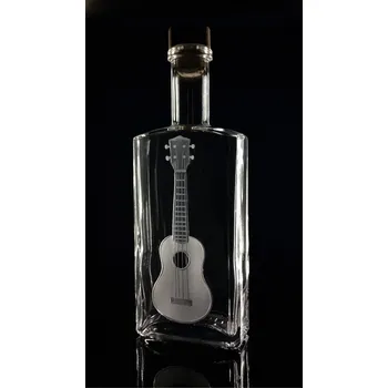 Sklenice lahev na kořalku 0,5l s rytinou ukulele - ručně ryté (broušené) dárková krabička, dárek pro hudebníka