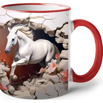 Keramický hrnek s koněm, Barva Červená, Velikost 330 ml, Canvas Keramický hrnek s barevným uchem Bezvatriko.cz 2457