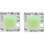 JSB bijoux s.r.o. Stříbrné náušnice puzety s čtvercovým opálem a krystaly Swarovski Green malé (Stříbro 925/1000)