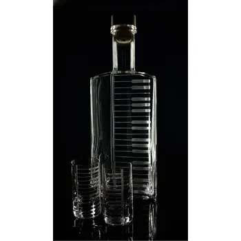 Sklenice lahev na kořalku 0,5l s rytinou klaviatury +2ks likér - ručně ryté (broušené) dárková krabička, dárek pro hudebníka