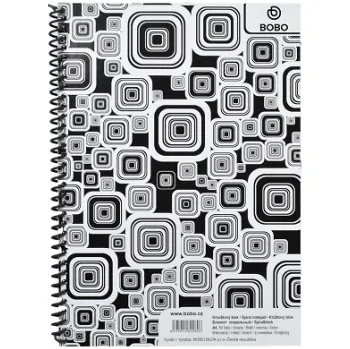 Blok BOBO Black & White s boční spirálou - A5 / linka / boční spirála
