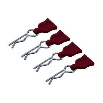 RC náhradní díl RC PARTS - ULTIMATE RACING Sponky karoserie s gumovou vlaječkou - červené, 4 ks.