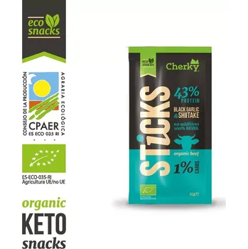 Sušené maso Cherky bio hovězí tyčinka s příchutí černého česneku a shiitake 25 g