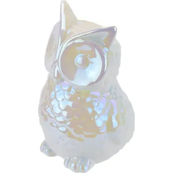 Sova keramická, bílá perleť, 14x10 cm