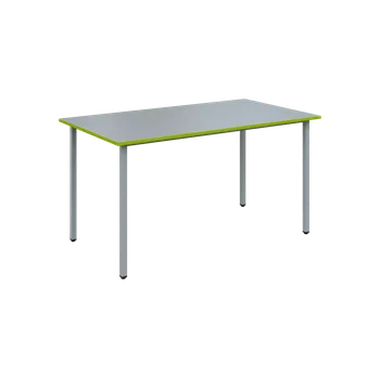 Jídelní stůl JSB 140 N jídelní stůl, kovová podnož stříbrná, deska 18 mm, deska šedá s hranou, jarní zeleň, 1394x800 mm