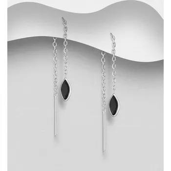 Náušnice Stříbrné provlékací řetízkové oválné náušnice se Zirkonem Black Ag 925/1000