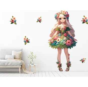 Samolepící dekorace Květinová dívka samolepky na zeď arch 22 x 47 cm