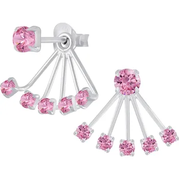Náušnice Stříbrné kulaté náušnice s kubickými zirkony - růžové