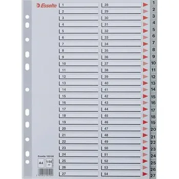 Rejstříky, šedá, A4 Maxi, plast, 1-54, ESSELTE