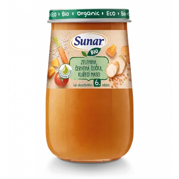 Sunar BIO zelenina, červená čočka, kuřecí maso, olivový olej 190g