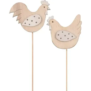 Velikonoční dekorace Slepička dřevěná 6 cm + špejle 7612