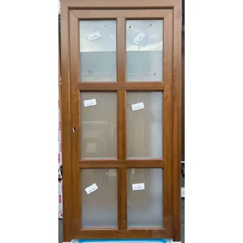 Vchodové dveře SOFT vchodové plastové dveře HAVAJ, mléčné sklo, 98x200, zlatý dub/bílá (jednokřídlé plastové dveře 98x200 cm)