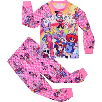 Dívčí pyžamo Dětská pyžama - The Amazing Digital Circus Barva: postavy, růžové kostkované, Velikost: 120/5-6 let