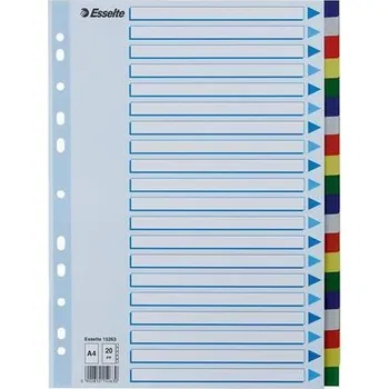 Barevné rozlišovače, mix barev, A4, plast, 20 dílů, ESSELTE