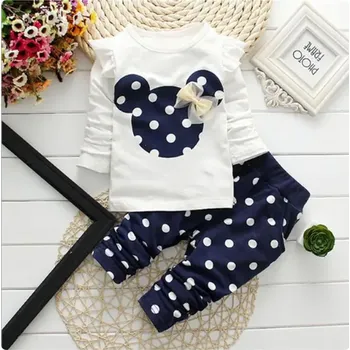 Dívčí kojenecký set Minnie Mouse tričko + tepláčky s puntíky (vel. 6-24 měs.) Barva: 1 modrá, Velikost: 12 měsíců