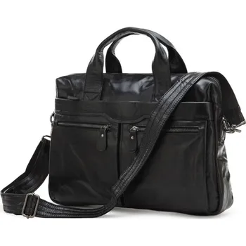 Černá kožená brašna na notebook Mark - Delton Bags