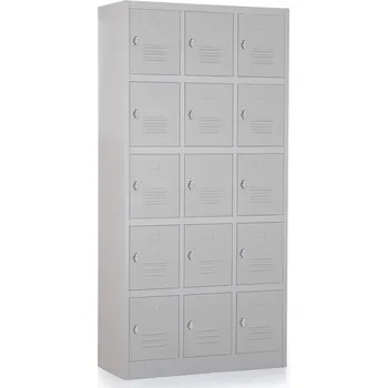 Šatní skříň Kovová šatní skříňka - 15 boxů, 90 x 40 x 185 cm, otočný zámek, šedá - ral 7035