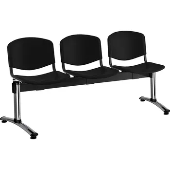 Plastová lavice ISO, 3-sedák - chromované nohy, černá