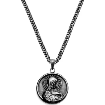 Náhrdelník Sanctus | Vintage náhrdelník Panny Marie stříbrné barvy - Lucleon
