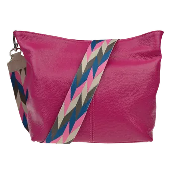 Kabelka NovaKabelka.cz Kožená italská crossbody kabelka Prisca Fuxia Scura s přídavným popruhem VI