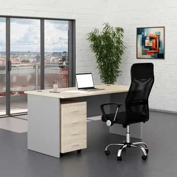Zahradní sestava Sestava kancelářského nábytku SimpleOffice 1, 160 cm, dub světlý / šedá