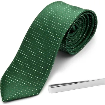Spona na kravatu Sada zelené puntíkované kravaty a kravatové spony stříbrné barvy - Trendhim