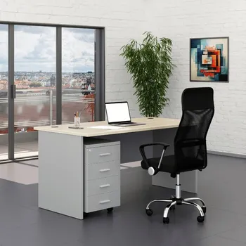 Zahradní sestava Sestava kancelářského nábytku SimpleOffice 1, 160 cm, šedá / dub světlý