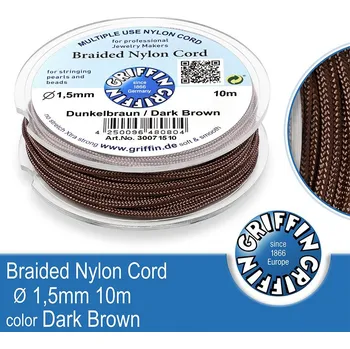 Nit Braided NYLON (splétaná nit na náramky) GRIFFIN síla nitě 1,5mm cívka 10m. Barva Dark Brown