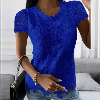 Dámská halenka Dámská krajková halenka Barva: Modrá, Velikost: XL