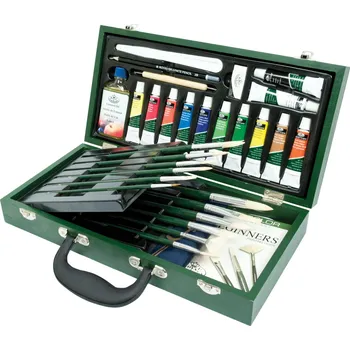 Výtvarná sada Luxusní sada na malování olejovými barvami ROYAL and LANGNICKEL v dřevěném kufříku