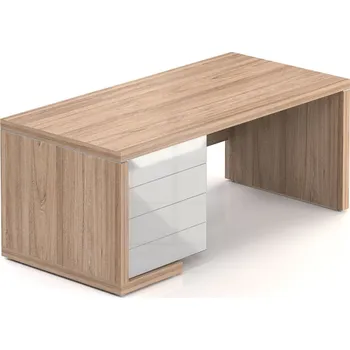 Psací stůl Stůl Lineart 180 x 85 cm + levý kontejner, jilm světlý / bílá