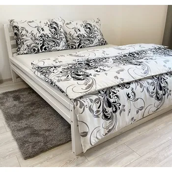 Povlečení Povlečení bavlněný satén bílé a tmavé ornamenty Harmonia rozměr povlečení cm: 240x220, 2 ks 70x90