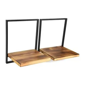 Držák na polici Sada dřevěných nástěných polic s kovovým rámem Everly 2 ks - opálené dřevo