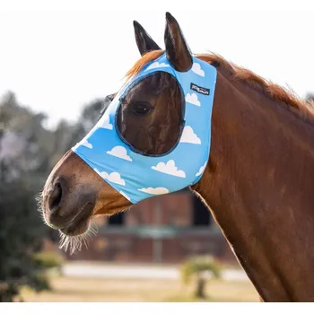 Koňská maska proti hmyzu Lycrová maska se síťkou přes uši Sv. modrá L