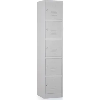 Šatní skříň Kovová šatní skříňka - 5 boxů, 38 x 45 x 185 cm, otočný zámek, šedá - ral 7035