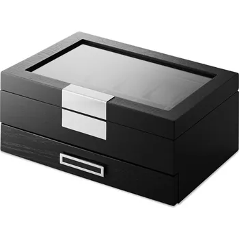 Šperkovnice Šperkovnice na šperky a hodinky z černé dýhy s 10 přihrádkami - Trendhim