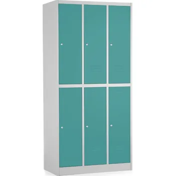 Šatní skříň Kovová šatní skříňka - 6 boxů, 90 x 45 x 185 cm, cylindrický zámek, zelená - ral 6033