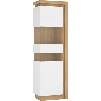 Policová skříň Tempo Kondela Vitrina LYOV03L, dub riviera / bílá s extra vysokým leskem, LEONARDO