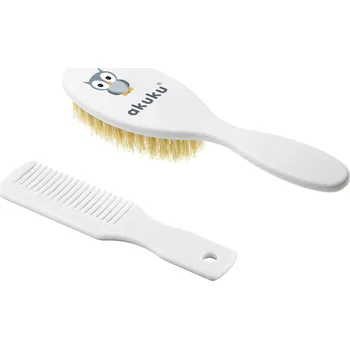 hřeben Kartáček a hřebínek s přírodním vlasem Akuku sova bílý