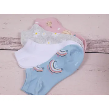 Dámské ponožky CNB BERLIN SADA 4 PÁRY ponožky DE 36341B nízké kotníkové bílé sv. modré s duhou šedé s kvítky růžové balony 4ks velikosti ponožek: 26-28 (EUR vel. 39-42)