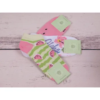 Dámské ponožky CNB BERLIN SADA 3 PÁRY ponožky DE 36340B nízké kotníkové bílé s květy, růžové meloun, zelenorůžové s melouny 3ks velikosti ponožek: 26-28 (EUR vel. 39-42)