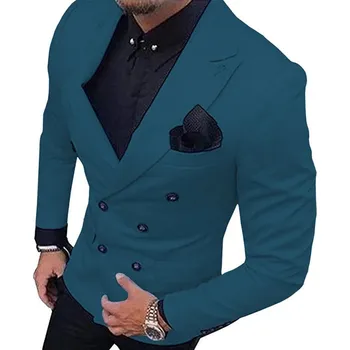 Luxusní pánské dvouřadé sako Barva: Tyrkysová, Velikost: 3XL