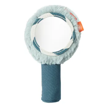 Hračka pro nejmenší DONE BY DEER Měkké chrastítko se zrcátkem - modré - VÝPRODEJ DVOREČEK