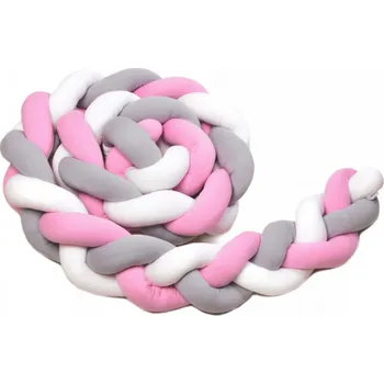T-TOMI Pletený mantinel 180 cm, white + grey + pink