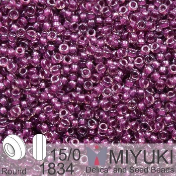 Korálek Korálky Miyuki Round 15/0. Barva 1834 Magenta Lined Amethyst . Balení 5g