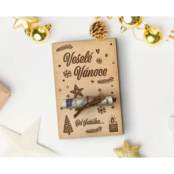 Dřevia Dřevěná karta na peníze - Veselé Vánoce od Ježíška